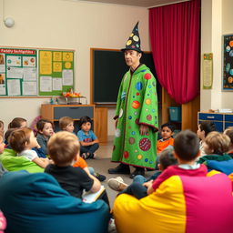 In a lively school classroom, students aged eight and nine are seated on vibrant beanbag chairs, their faces filled with anticipation