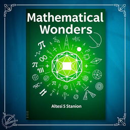 An eye-catching book cover design themed around mathematics, prominently featuring a variety of mathematical symbols such as pi, infinity, and equations swirling around a central image of a geometric shape like a dodecahedron