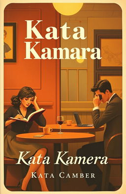 A vintage-style novel cover titled "Kata Kamera" featuring a warm and cozy cafe interior