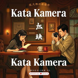 A vintage-themed novel cover titled "Kata Kamera" featuring a warm, cozy cafe setting