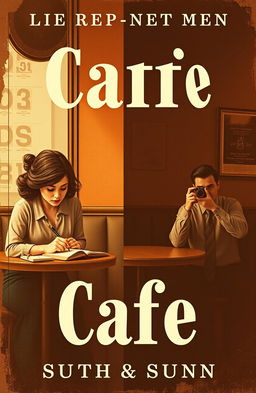 A vintage brown-themed novel cover design depicting a warm and cozy cafe interior