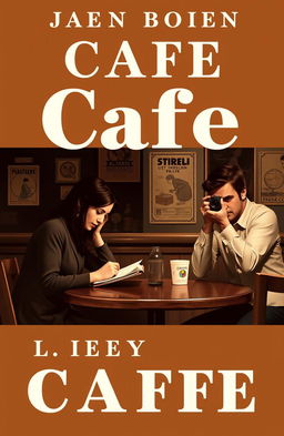 A vintage brown-themed novel cover design depicting a warm and cozy cafe interior