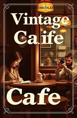 A vintage-themed novel cover design featuring a warm and cozy cafe atmosphere