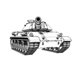 A black and white sketch of an AMX 30B2 tank, its turret turned towards the viewer as if pointing at the screen