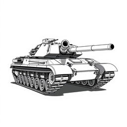 A black and white sketch of an AMX 30B2 tank, its turret turned towards the viewer as if pointing at the screen