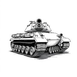 A black and white sketch of an AMX 30B2 tank, its turret turned towards the viewer as if pointing at the screen