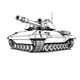 A black and white sketch of an AMX 30B2 tank, its turret turned towards the viewer as if pointing at the screen