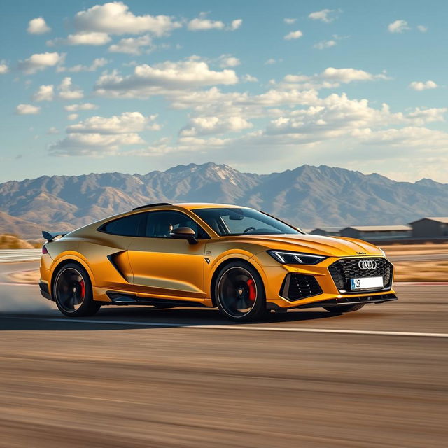 A striking image that combines the Corvette C8 and Audi Q5 Sportback into a unique 4-door crossover utility vehicle (CUV) finished in a luxurious matte gold