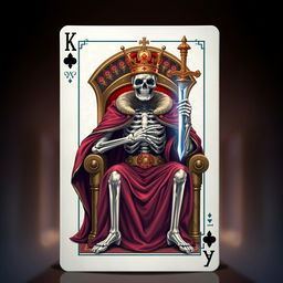 A full view illustration of a king playing card featuring a skeletal king