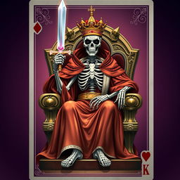 A full view illustration of a king playing card featuring a skeletal king