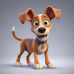 A friendly cartoon-like dog in the distinctive Pixar animation style, with brightly expressive eyes and a playful demeanor.