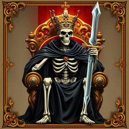 A full view illustration of a king playing card, prominently featuring a skeleton king