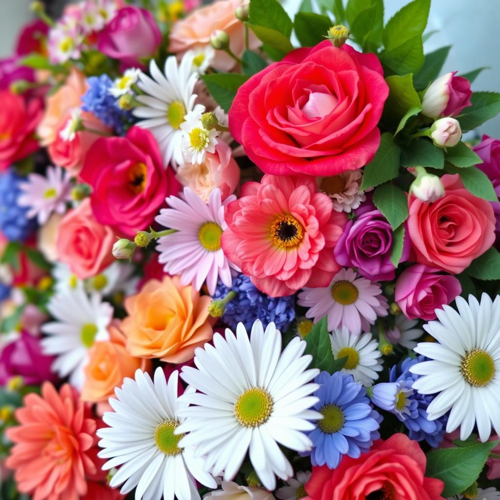 A beautiful profile picture filled with an array of colorful flowers, including vibrant roses, delicate daisies, and lush green leaves