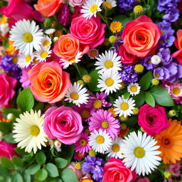 A beautiful profile picture filled with an array of colorful flowers, including vibrant roses, delicate daisies, and lush green leaves