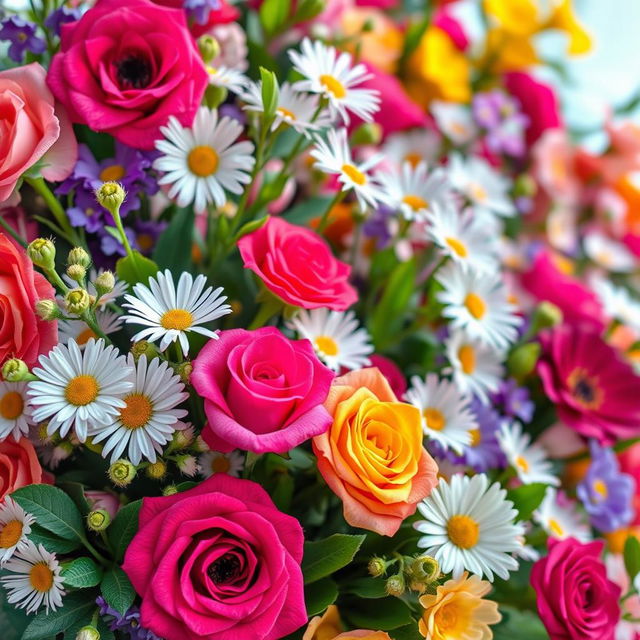 A beautiful profile picture filled with an array of colorful flowers, including vibrant roses, delicate daisies, and lush green leaves