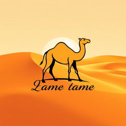 A logo design featuring a stylized camel in a desert setting