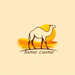 A logo design featuring a stylized camel in a desert setting