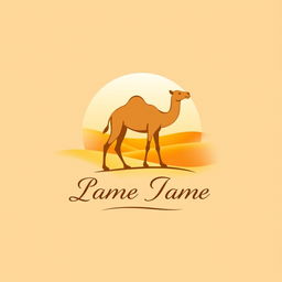 A logo design featuring a stylized camel in a desert setting