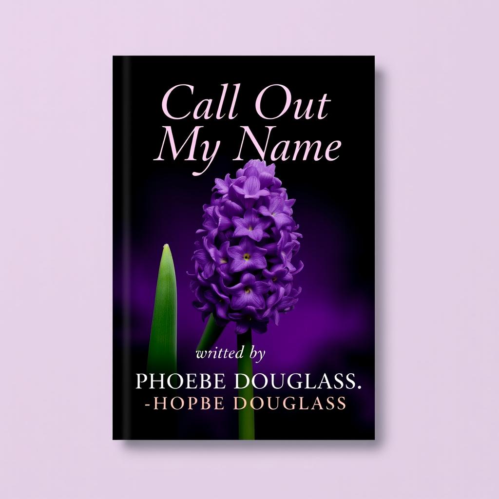 A stunning book cover design featuring a vivid purple hyacinth flower elegantly situated in the center