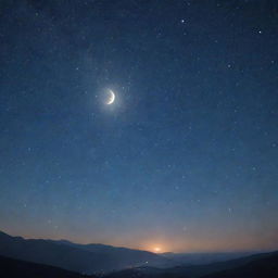 A dreamy, serene starlit night sky. Thousands of stars are twinkling, and the moon is full and bright, casting a beautiful glow.