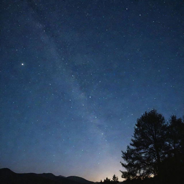 A dreamy, serene starlit night sky. Thousands of stars are twinkling, and the moon is full and bright, casting a beautiful glow.