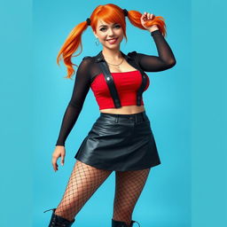 A full-body realistic depiction of a very curvy, sexy woman with freckles