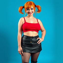 A full-body realistic depiction of a very curvy, sexy woman with freckles