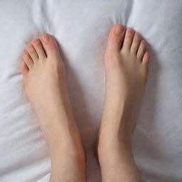 Realistic image of a young boy's feet, aged 18, beautifully maintained. They are stretched out on a comfortable bed, relaxed and at ease.