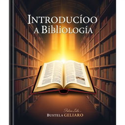 A book cover design for 'Introdução à Bibliologia', featuring a beautifully illustrated open Bible in the center, surrounded by a warm golden light