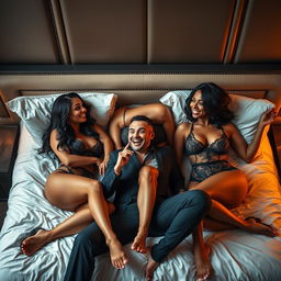 Three captivating MILFs, showcasing their diverse beauty—an Indian, a Russian, and an African—are elegantly dressed in alluring lingerie, contributing to an atmosphere of sultry sophistication