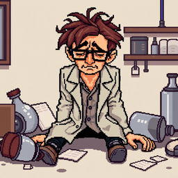 A pixel art representation of a fallen scientist sprite