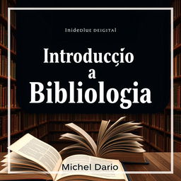 Um e-book digital abrangente sobre "Introdução à Bibliologia" com o título "Michel Dario", apresentando conceitos fundamentais de bibliologia, categorização de livros, bibliotecas e a importância da bibliografia