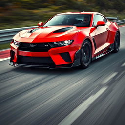 An aggressive sports car featuring a muscular stance, sharp angular design, and a striking bold color palette