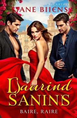 A stunning scene depicting a woman in a flowing red dress, exuding passion and elegance, in a vibrant Spanish setting