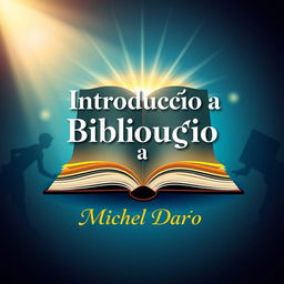 A visually striking e-book cover for 'Introdução a Bibliologia' by Michel Dario, featuring a stylized open book with glowing pages, symbolizing knowledge and enlightenment