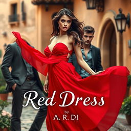 A captivating scene for a book cover titled "Red Dress" by A