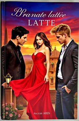 A captivating book cover depicting a stunning girl in a flowing red dress, standing confidently