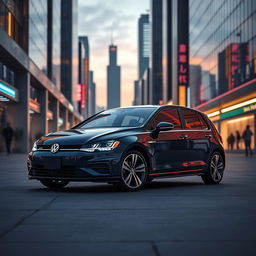 A high-detail image of a 2024 Volkswagen Golf Mk4, inspired by the original design but updated with modern technology and style