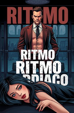 A gripping book cover for a novel titled 'Ritmo Cardiaco', illustrated in the style of thriller books like 'American Psycho'