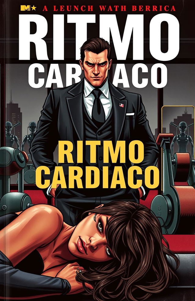 A gripping book cover for a novel titled 'Ritmo Cardiaco', illustrated in the style of thriller books like 'American Psycho'