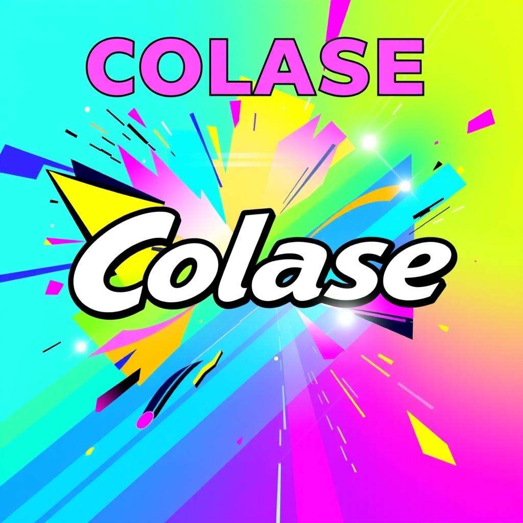 A vibrant and colorful cover design for Colase, featuring dynamic abstract shapes and patterns that suggest energy and movement