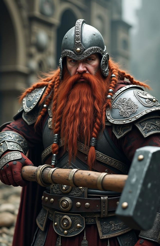 A live action, hyper realistic image of Dain Ironfoot, the fantasy dwarf warrior