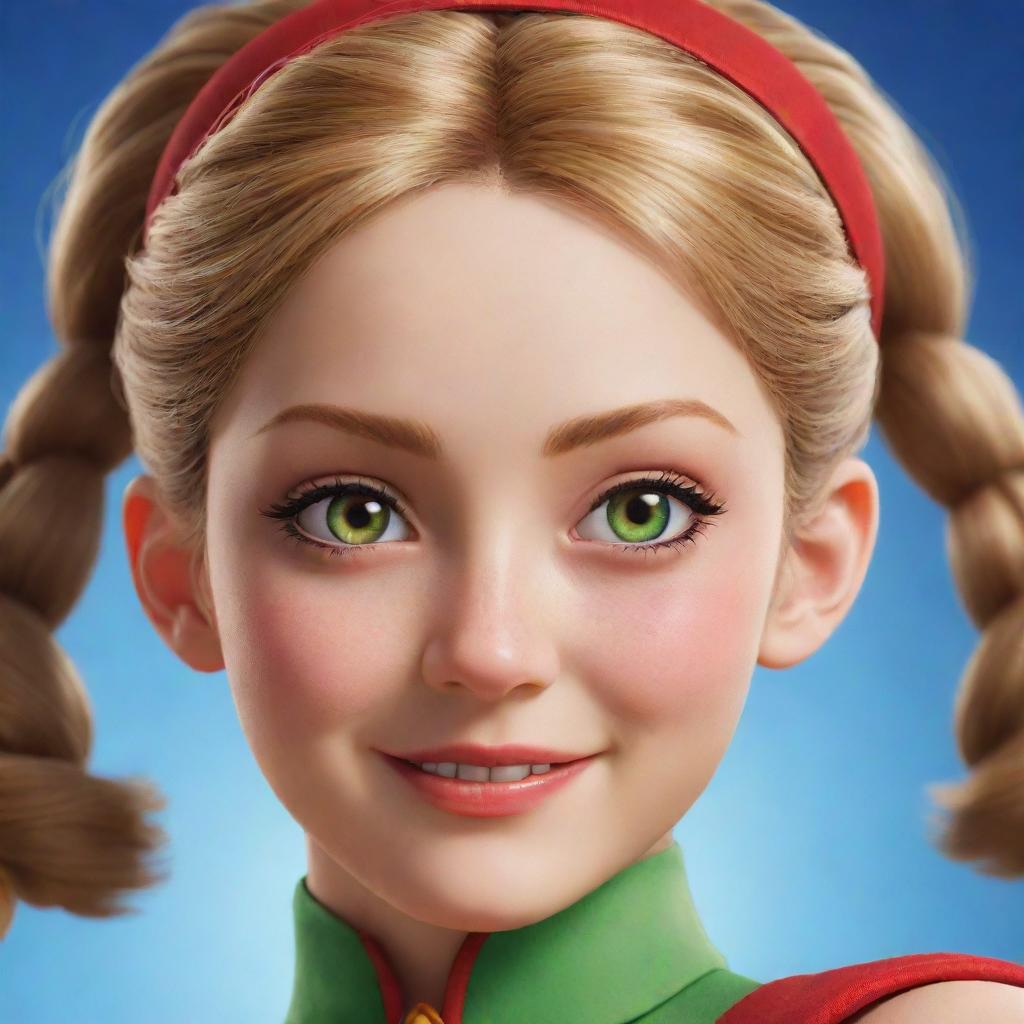 Generate a portrait of Cammy, a lively and vivacious character with sparkling eyes and a bright smile.