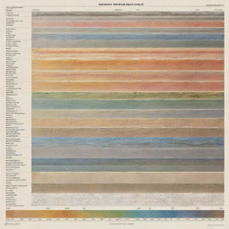 A detailed visualization of the geologic time scale, with distinct layers representing different time periods such as Precambrian, Paleozoic, Mesozoic, and Cenozoic. Each layer is color-coded with labels indicating significant geologic events.