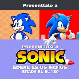 A captivating YouTube thumbnail that showcases Sonic the Hedgehog with the title 'Presentando a Sonic desde sus inicios hasta el día de hoy'