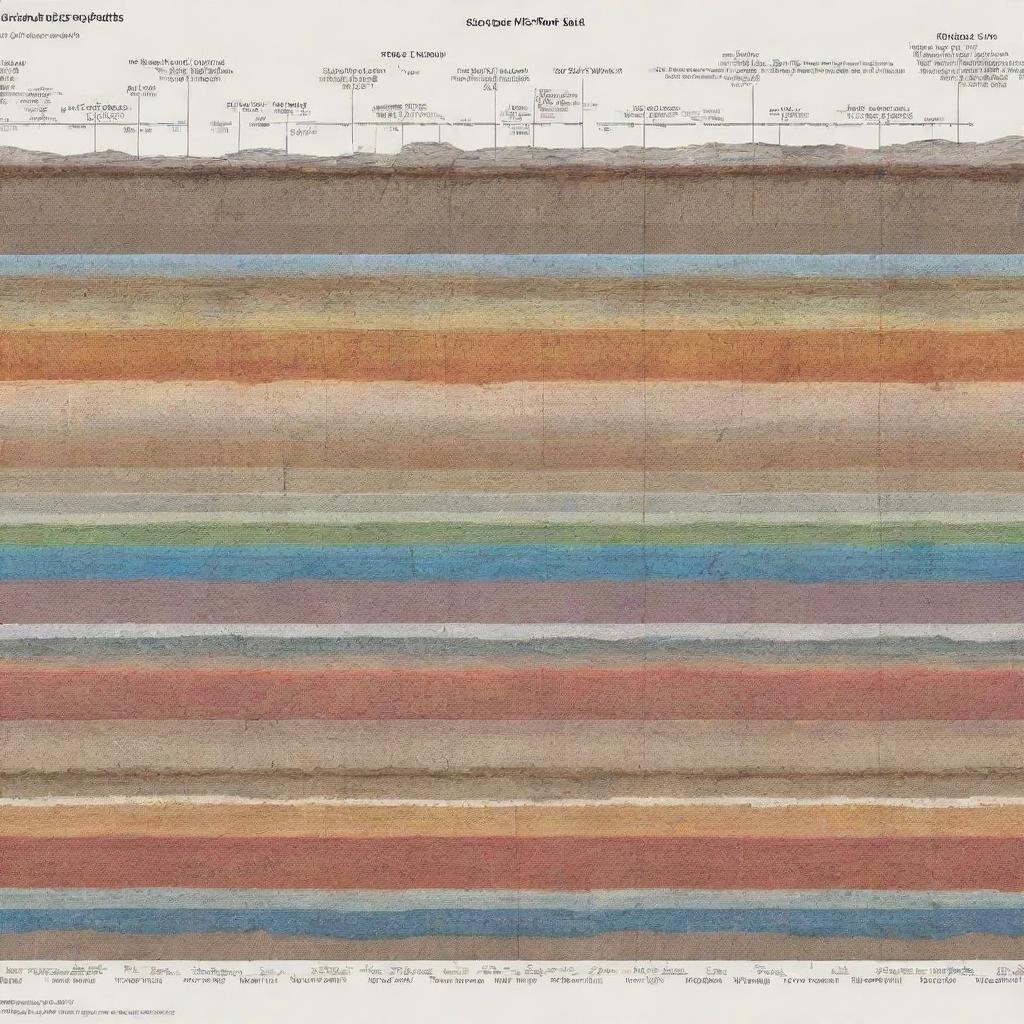 A detailed visualization of the geologic time scale, with distinct layers representing different time periods such as Precambrian, Paleozoic, Mesozoic, and Cenozoic. Each layer is color-coded with labels indicating significant geologic events.