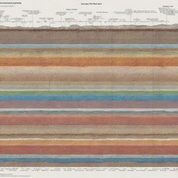 A detailed visualization of the geologic time scale, with distinct layers representing different time periods such as Precambrian, Paleozoic, Mesozoic, and Cenozoic. Each layer is color-coded with labels indicating significant geologic events.