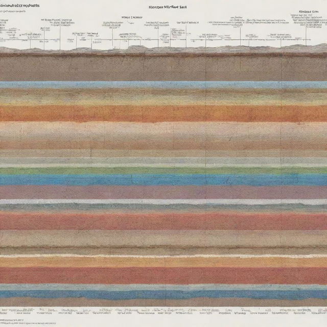 A detailed visualization of the geologic time scale, with distinct layers representing different time periods such as Precambrian, Paleozoic, Mesozoic, and Cenozoic. Each layer is color-coded with labels indicating significant geologic events.