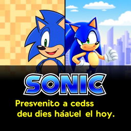 A captivating YouTube thumbnail that showcases Sonic the Hedgehog with the title 'Presentando a Sonic desde sus inicios hasta el día de hoy'