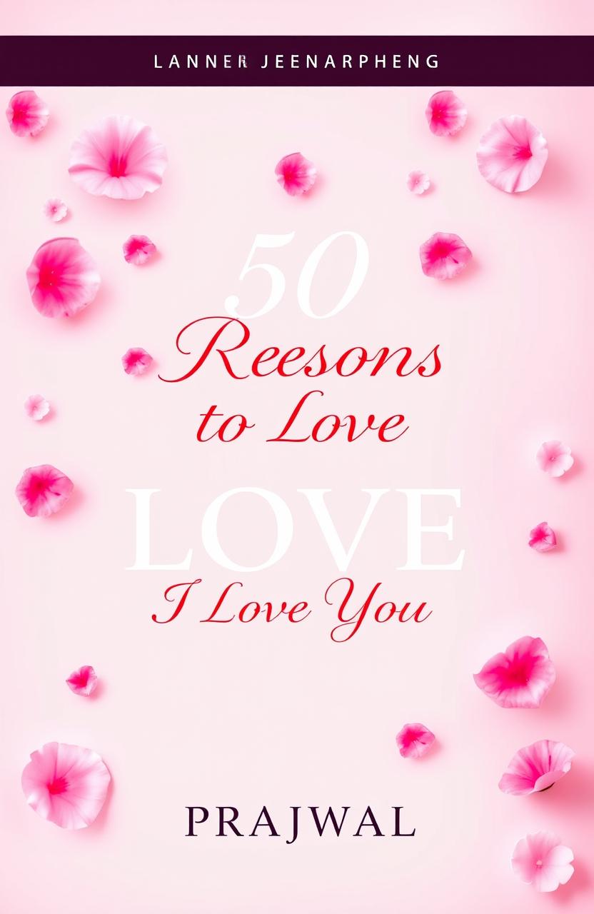 A romantic book cover for the title '50 Reasons to Love' with the subtitle 'I Love You' by PRAJWAL